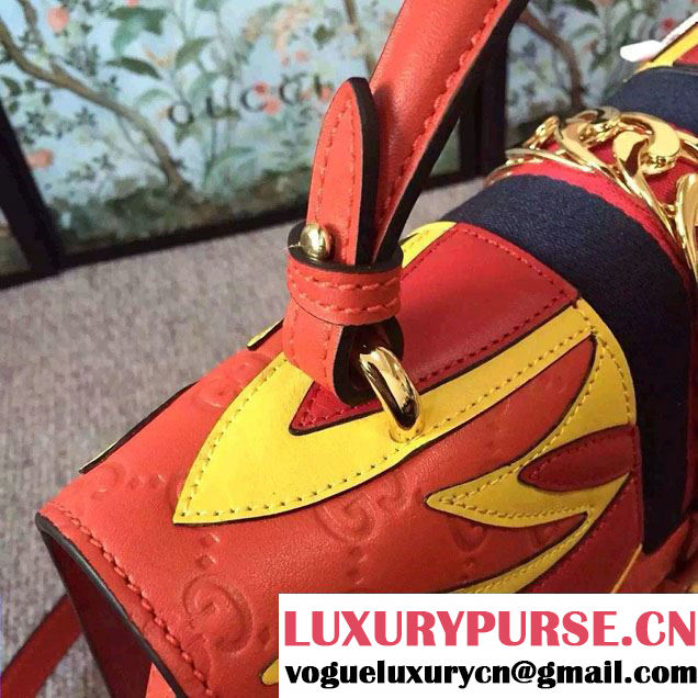 Gucci Sylvie Leather Signature Top Handle Medium Bag 431665 Red 2016