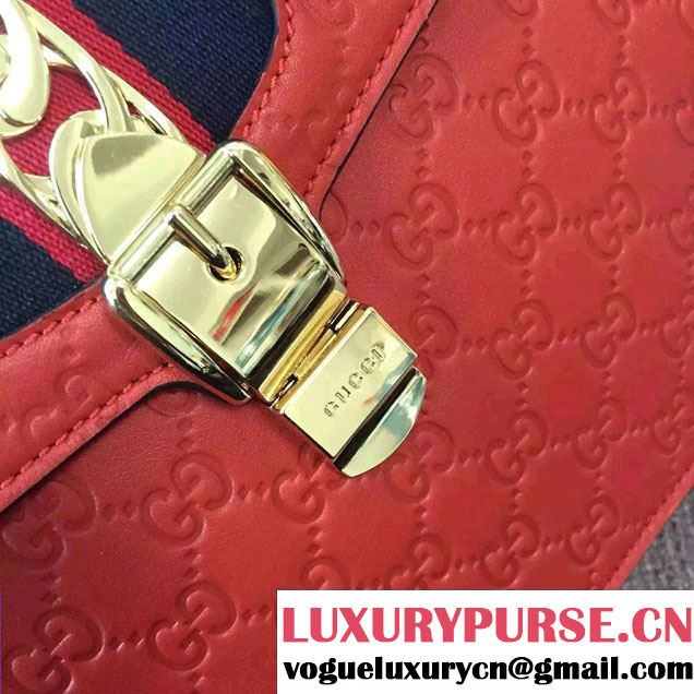 Gucci Sylvie Leather Signature Top Handle Medium Bag 431665 Red 2016