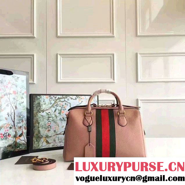 Gucci Web Leather Top Handle Bag 415728 Pink 2016