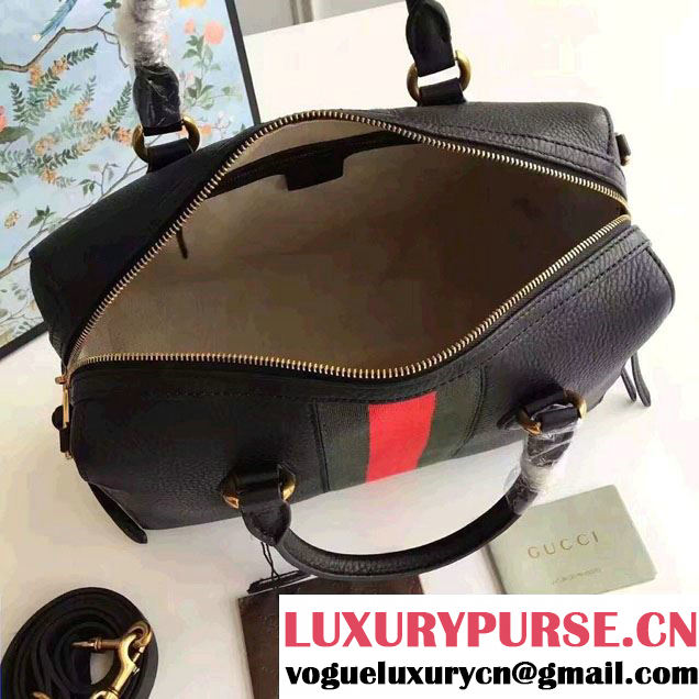 Gucci Web Leather Top Handle Bag 415728 Black 2016