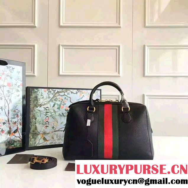 Gucci Web Leather Top Handle Bag 415728 Black 2016