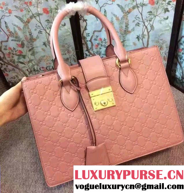Gucci Signature Leather Padlock Top Handle Small Bag 428207 Pink 2016