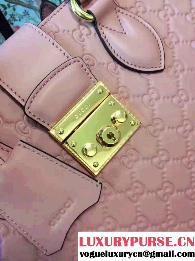 Gucci Signature Leather Padlock Top Handle Small Bag 428207 Pink 2016