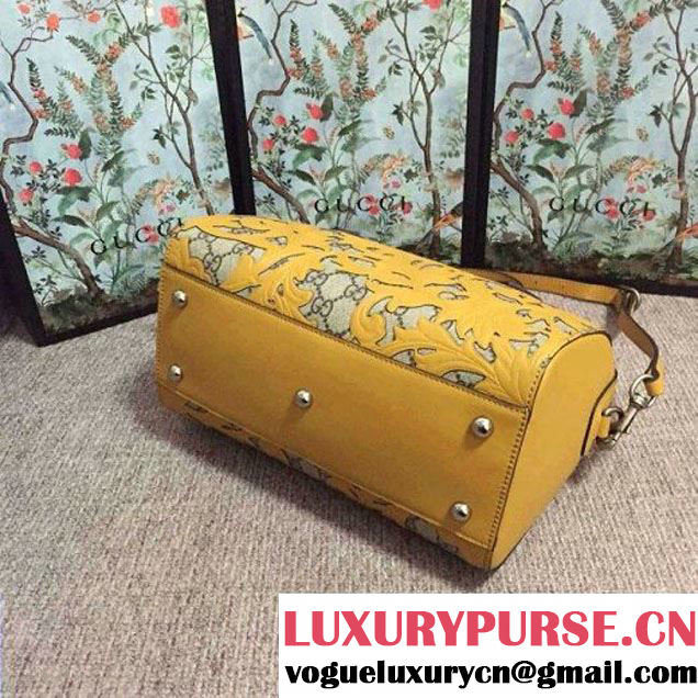 Gucci Arabesque GG Supreme and Leather Top Handle Small Boston Bag 409529 Yellow 2016