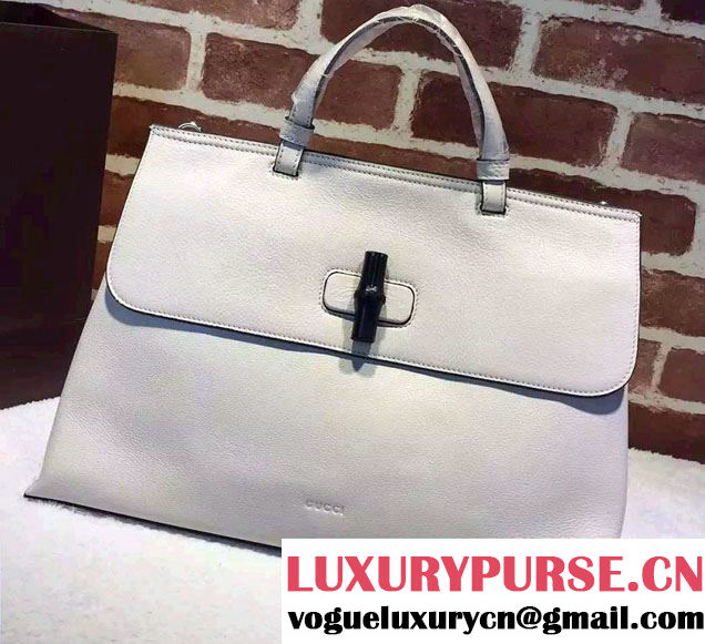 Gucci Bamboo Daily Leather Top Handle Large Bag 370830 White