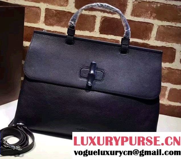 Gucci Bamboo Daily Leather Top Handle Large Bag 370830 Black