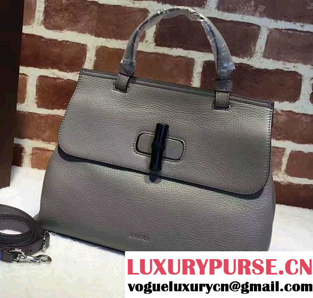Gucci Bamboo Daily Leather Top Handle Medium Bag 392013 Gray