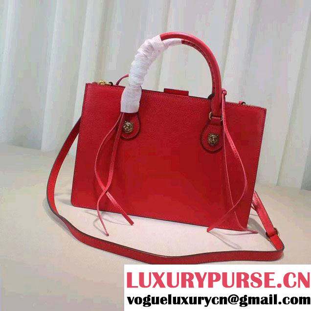 Gucci Animalier Textured Leather Top Handle Medium Bag 431277 Red 2016