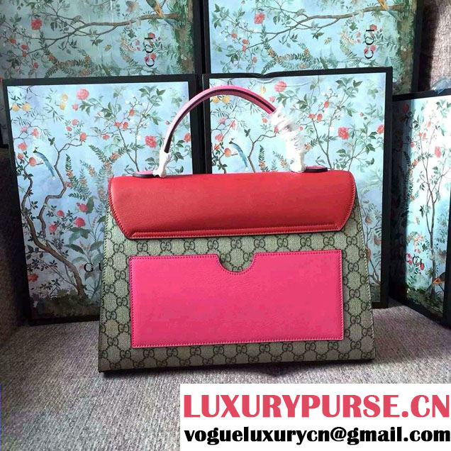 Gucci Padlock GG Canvas/Leather Top Handle Medium Bag 428208 Red/Fushia 2016