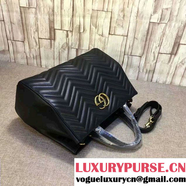Gucci GG Marmont Matelassé Chevron Top Handle Medium Bag 443505 Black 2016