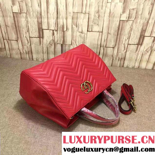 Gucci GG Marmont Matelassé Chevron Top Handle Medium Bag 443505 Red 2016