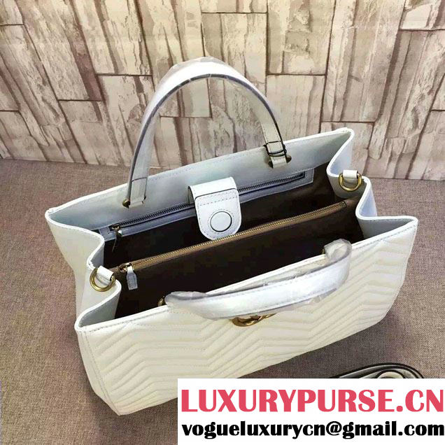Gucci GG Marmont Matelassé Chevron Top Handle Medium Bag 443505 White 2016