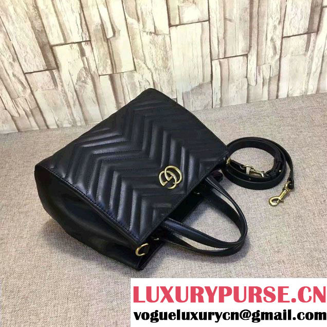 Gucci GG Marmont Matelassé Chevron Top Handle Small Bag 448054 Black 2016