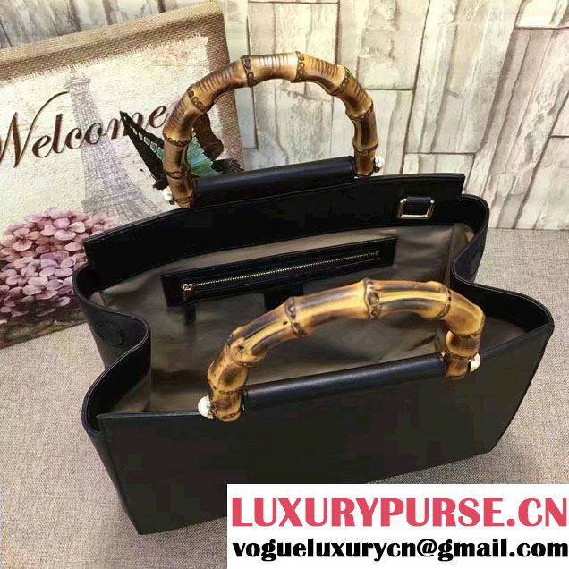 Gucci Nymphea Leather Top Handle Medium Bag 453766 Black 2016