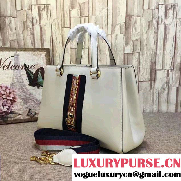 Gucci Web Chain And Buckle Sylvie Leather Top Handle Large Bag 453790 White 2017