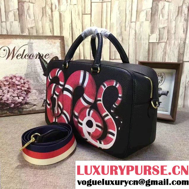 Gucci Snake Print Leather Top Handle Large Bag 453564 Black 2017