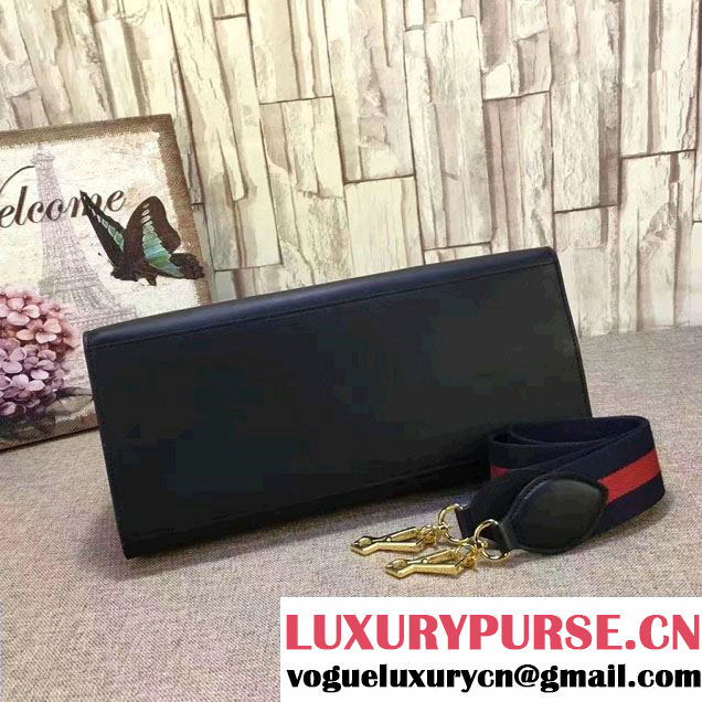 Gucci Nymphea Leather Top Handle Medium Bag 453764 Black/Red 2017
