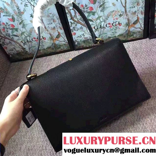 Gucci Grosgrain Bow Ray Leather Top Handle Bag 466417/451987 Black 2017