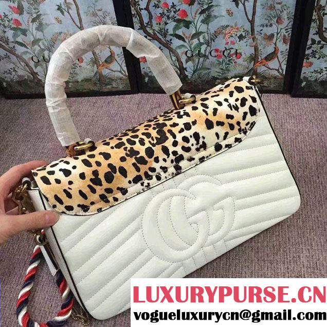 Gucci Leopard Print Calf Hair Top Handle Bag 466413/461912 White 2017