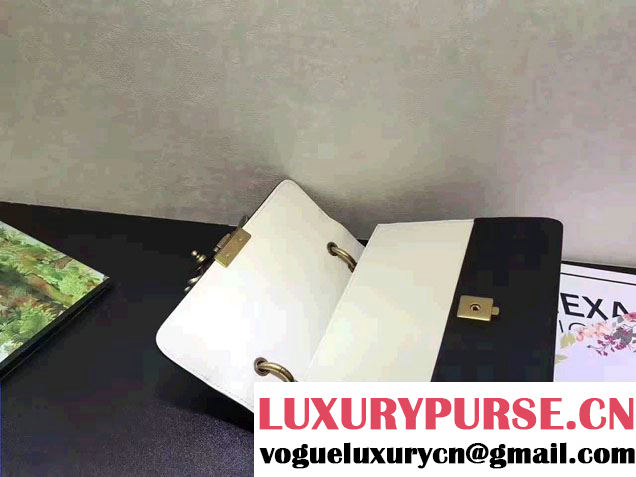 Gucci Queen Margaret Leather Metal Bee Detail Top Handle Bag 476541 Black/White 2017