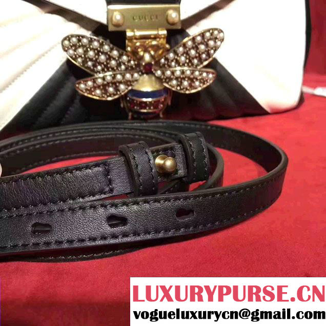Gucci Queen Margaret Quilted Leather Metal Bee Detail Top Handle Bag 476531 Black/White 2017