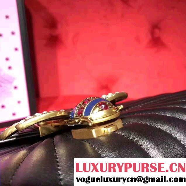 Gucci Queen Margaret Quilted Leather Metal Bee Detail Top Handle Bag 476531 Black 2017