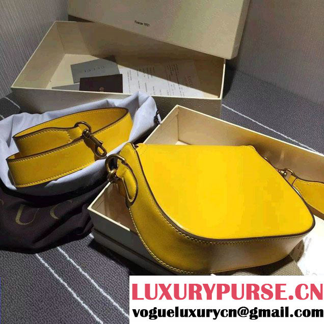 Gucci Lady Web Hand-stained Leather Shoulder Small Bag 380573 Yellow 2015