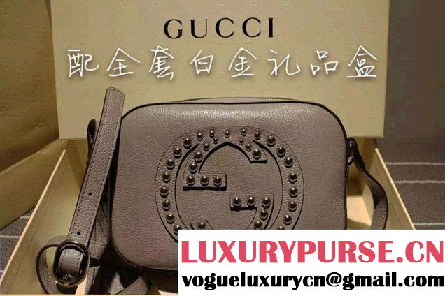 Gucci Soho Studded Leather Disco Small Bag 308364 Gray 2015