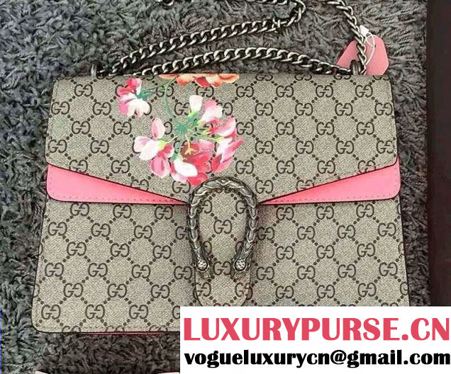 Gucci Dionysus Blooms Print GG Supreme Shoulder Bag 400235 Pink 2015