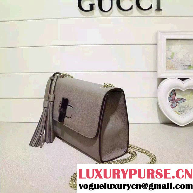 Gucci Miss Bamboo Leather Shoulder Bag 387611 Gray 2015
