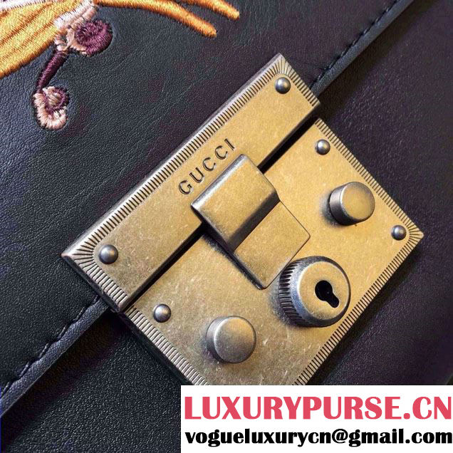 Gucci Padlock Embroidered Tiger Shoulder Bag Black 2016