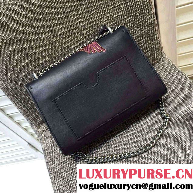 Gucci Padlock Embroidered Tiger Shoulder Bag Black 2016