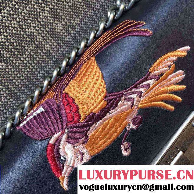 Gucci Padlock Embroidered Tiger Shoulder Bag Black 2016