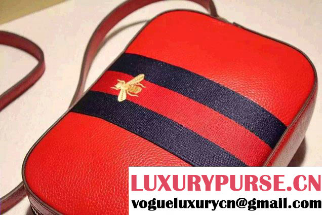 Gucci Golden Bee Embroidery Leather Shoulder Bag 412008 Red 2016