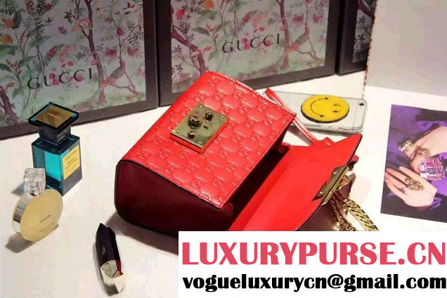 Gucci Padlock Gucci Signature Leather Shoulder Small Bag 409487 Red 2016