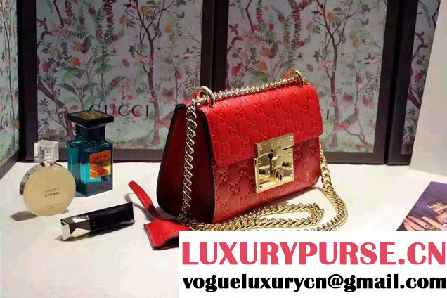 Gucci Padlock Gucci Signature Leather Shoulder Small Bag 409487 Red 2016