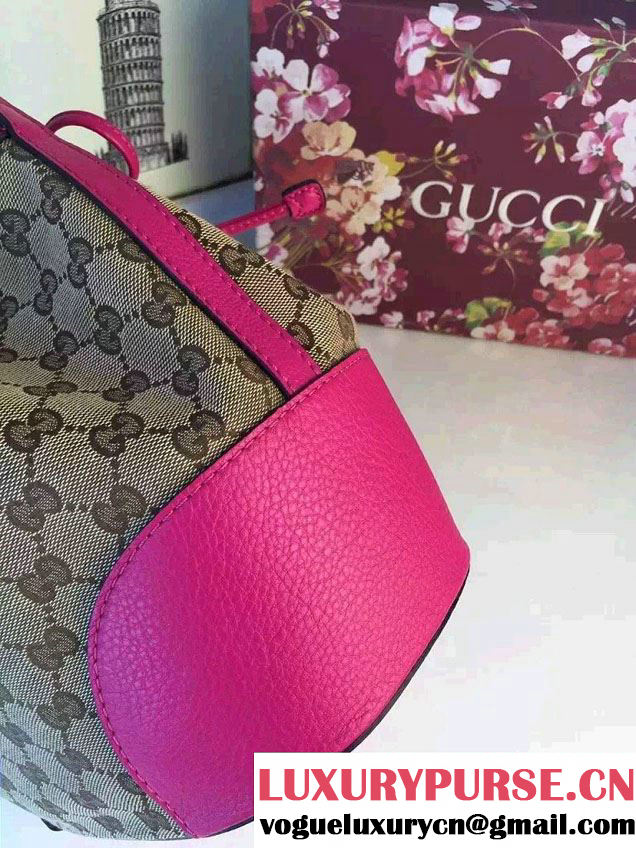 Gucci GG Canvas Leather Small Bucket Bag 381597 Fushia 2016