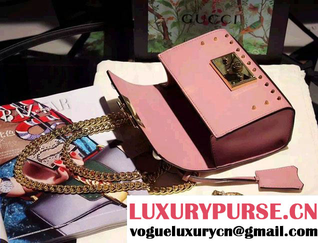 Gucci Padlock GG Pearl Studded Leather Shoulder Small Bag 432182 Pink 2016