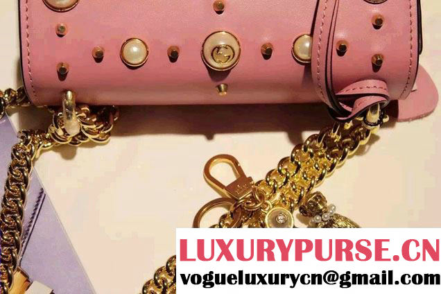 Gucci Padlock GG Pearl Studded Leather Shoulder Small Bag 432182 Pink 2016