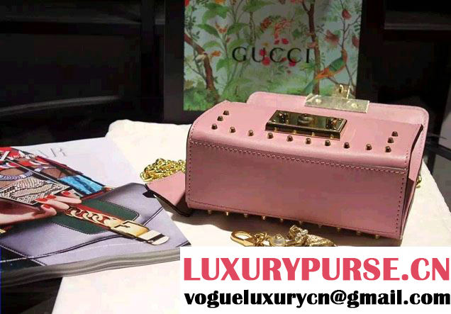 Gucci Padlock GG Pearl Studded Leather Shoulder Small Bag 432182 Pink 2016