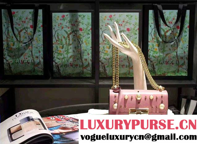 Gucci Padlock GG Pearl Studded Leather Shoulder Small Bag 432182 Pink 2016