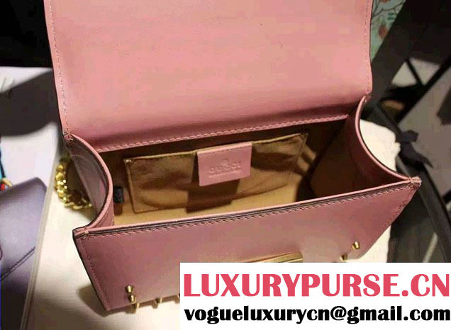 Gucci Padlock GG Pearl Studded Leather Shoulder Small Bag 432182 Pink 2016
