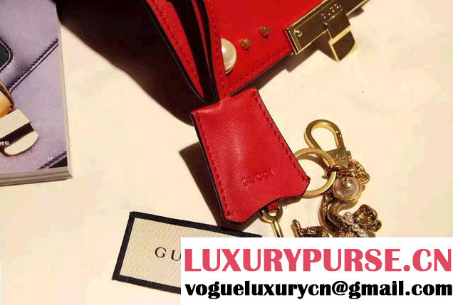 Gucci Padlock GG Pearl Studded Leather Shoulder Small Bag 432182 Red 2016