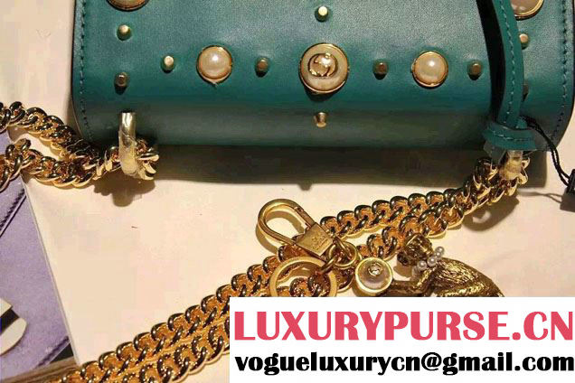 Gucci Padlock GG Pearl Studded Leather Shoulder Small Bag 432182 Green 2016