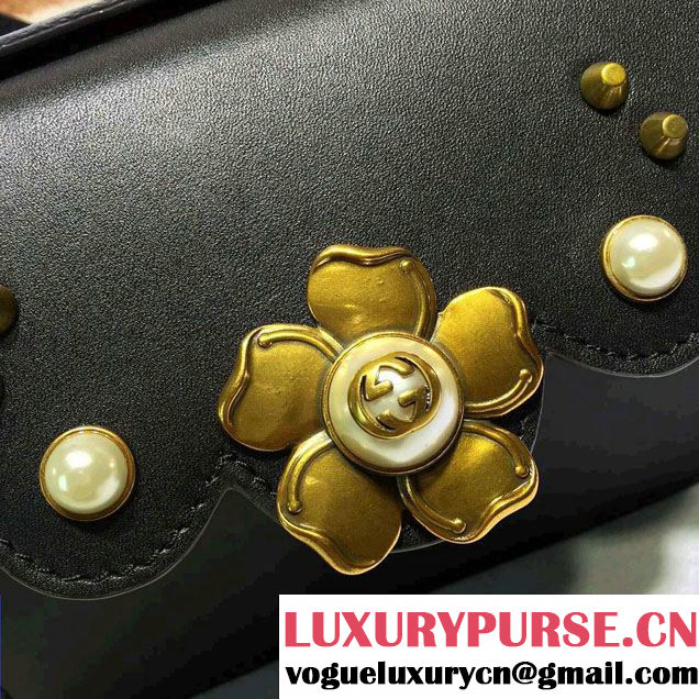 Gucci Pearl Studs Chain Shoulder Bag 432282 Black 2016