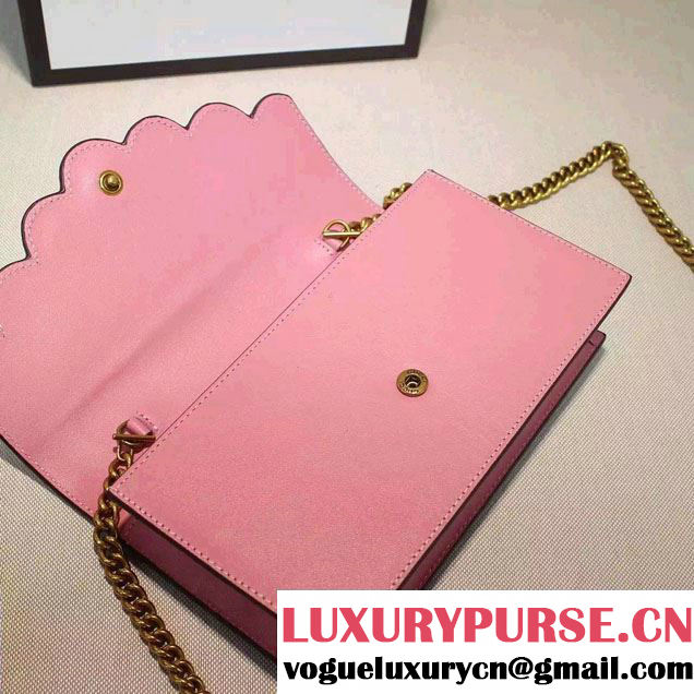 Gucci Pearl Studs Leather Mini Chain Wallet Bag 431478 Pink 2016