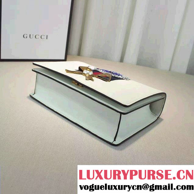 Gucci Eye Pearl Web Leather Chain Shoulder Medium Bag 432280 White/Blue 2016