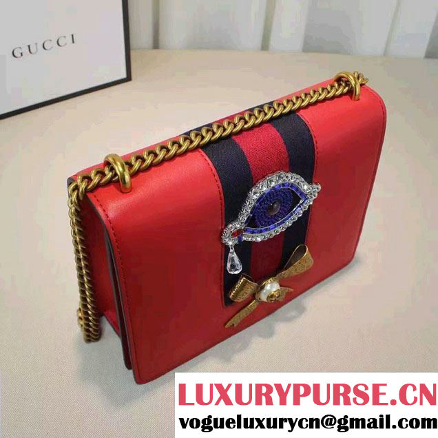 Gucci Eye Pearl Web Leather Chain Shoulder Medium Bag 432280 Red/Blue 2016