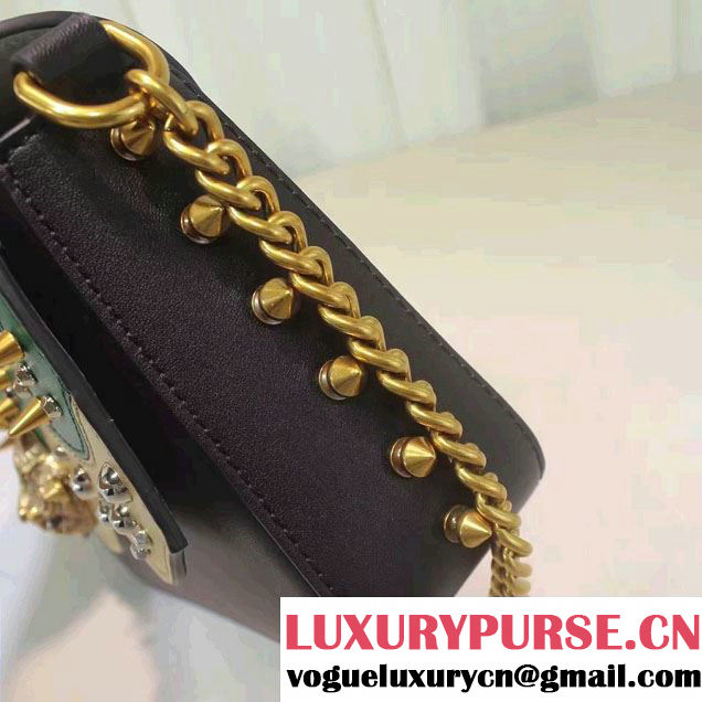 Gucci Studded Leather Chain Shoulder Medium Bag 432410 Black/White/Green/Gold 2016