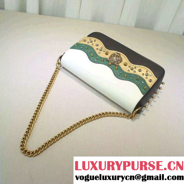 Gucci Studded Leather Chain Shoulder Medium Bag 432410 Black/White/Green/Gold 2016